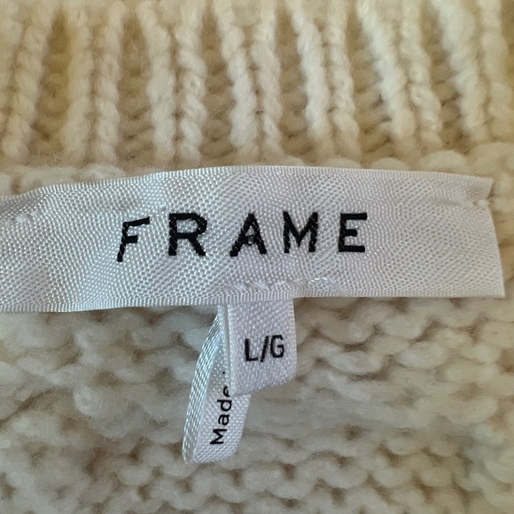 2863 Frame Off White Merino Wool cable knit cropped V-neck sweater sz Large - Picture 5 of 7